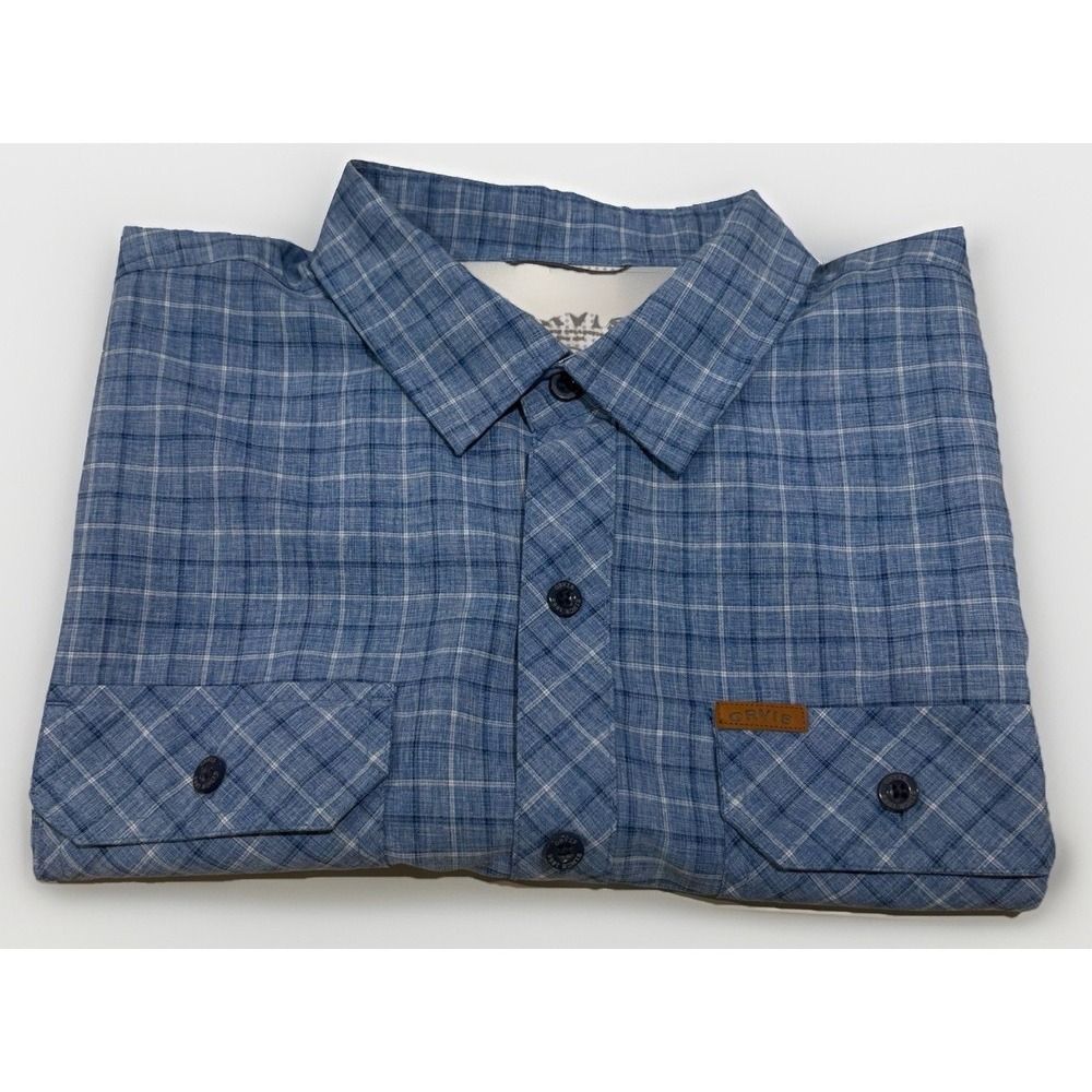 Orvis Fishing Shirt Men XL Blue Plaid Short Sleeve Button-Up Outdoor‎ Hiking